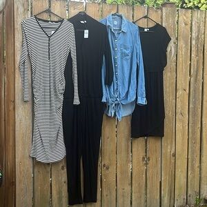 GAP Black and White Striped Dress with Long Sleeves